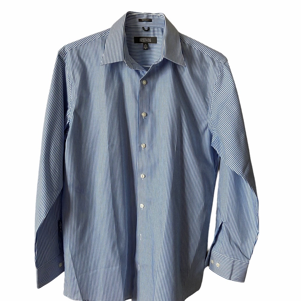 Kenneth Cole Reaction Men’s Blue White Pinstripe Long Sleeve Shirt Medium